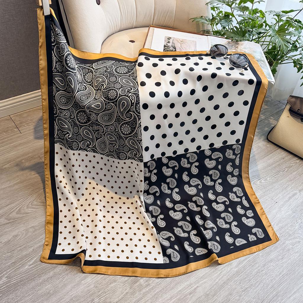 90 Silk Scarf Square Scarf High Sense, Korean Fashion Versatile Professional Simulation Silk Small Scarf Retro Printed Silk Scarf Women