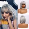 Gray Ash Silver Wigs with Bangs Short Straight Cosplay Bobo Synthetic Wig for Black Women Heat Resistant Cute Fibre
