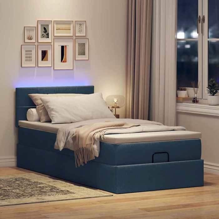 Cadre de lit avec matelas - Maison Exclusive - 90x200 cm - Tissu bleu - LED intégrée