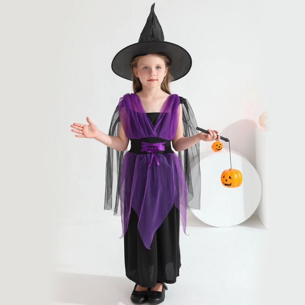 Платье для девочек на Хэллоуин, принтованное платье, костюм для ролевой игры ведьмы, костюм для косплея, маскарадный костюм