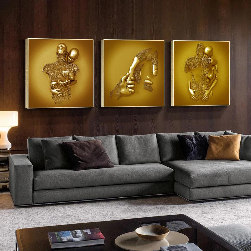 Рисунок Статуя Холст Картина Романтические Абстрактные Металлические блестящие постеры и принты Современная гостиная Интерьерные картины Украшение