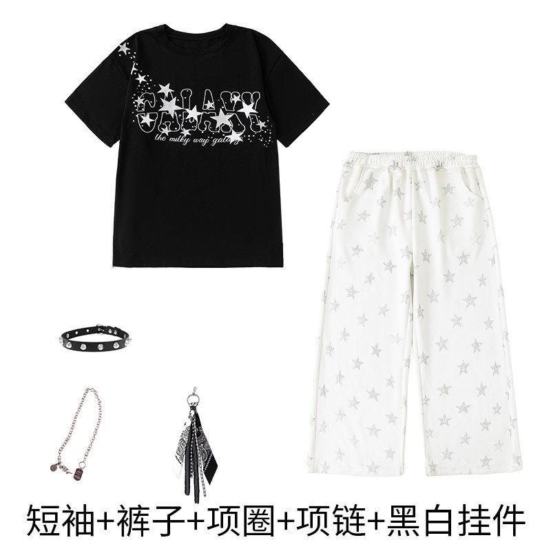 Hip Hop Dance Outfit Boys Street Performance Costume Short Sleeve Cotton Set With Accessories