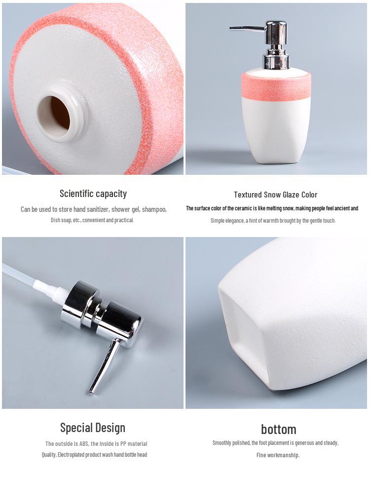 European Style Snowflake Glaze Ceramic Bathroom Set: Pink Mouthwash Cup, Hand Sanitizer Bottle, and More