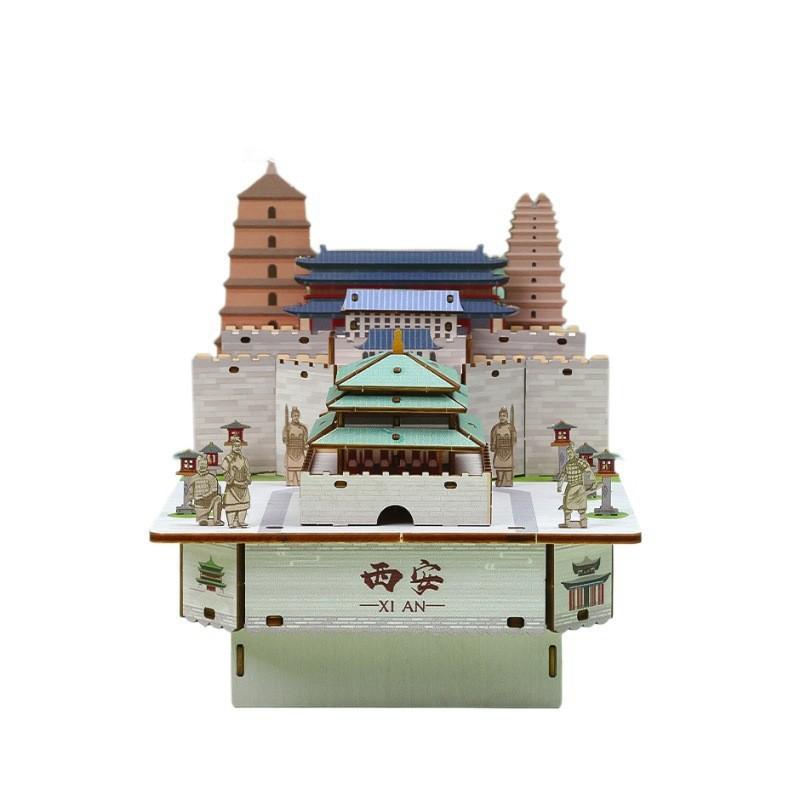 Wooden 3D Puzzle Music Box Model Kit - Xian Bell Tower Architecture Toy Kids Ages 4-6