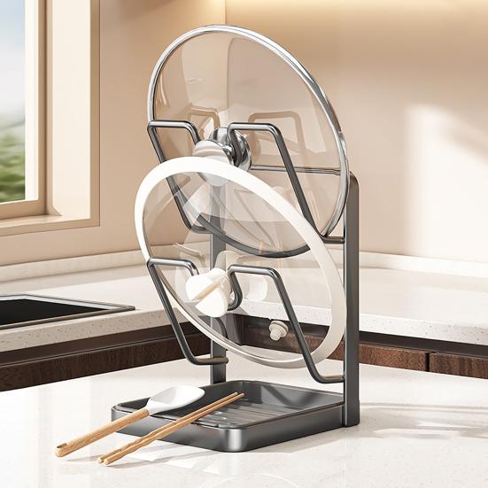 Держатель для крышек с поддоном для слива, U-образная конструкция канавки, углеродистая сталь, кухонный органайзер для посуды, поддон для капель, подставка для крышек