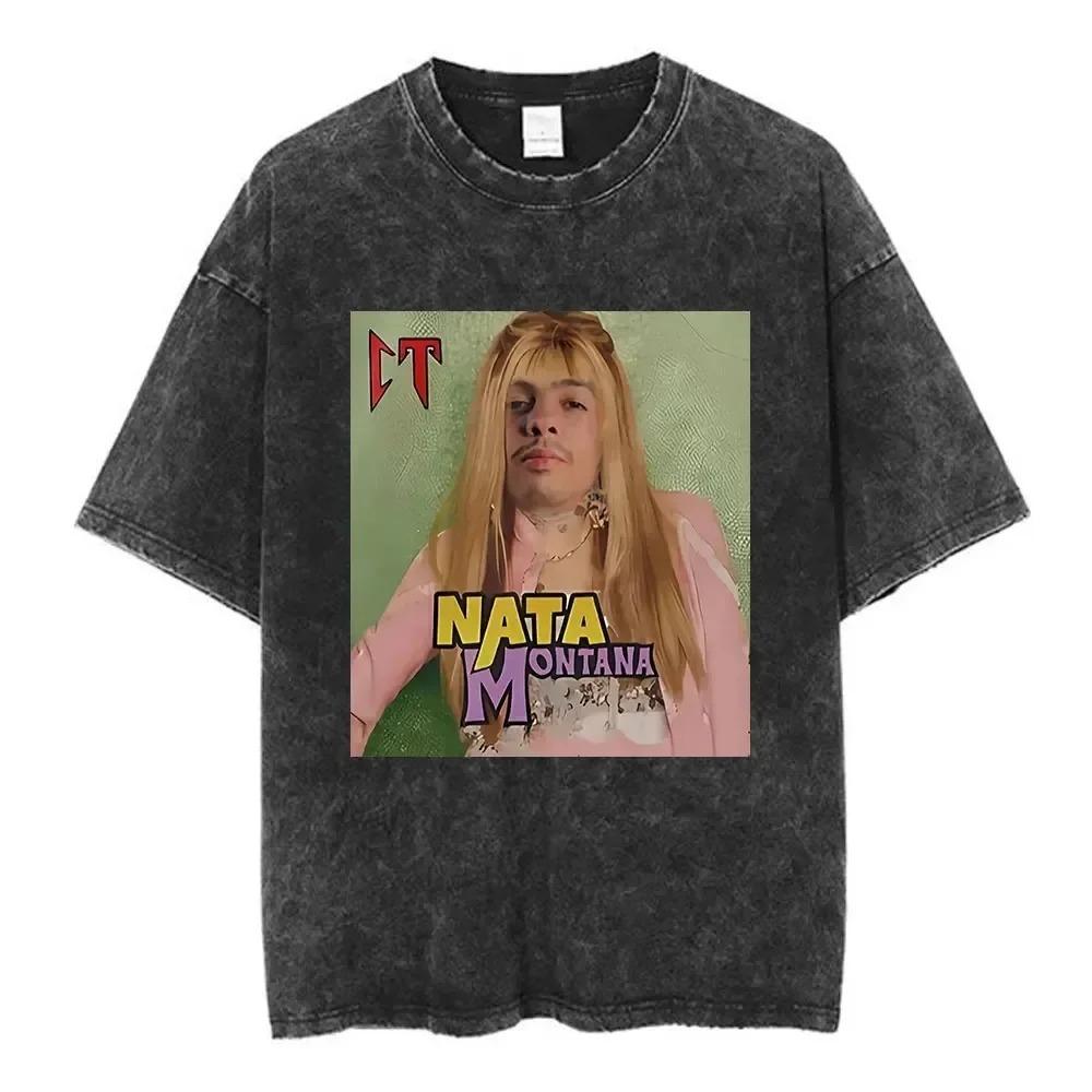 Natanael Cano Nata Montana Vintage Washed T Shirts Amor Tumbado Short Sleeve T-shirt Men Cotton Comfort T-shirts