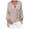 Plus Size Women Casual Long Sleeve Floral Print Loose V-neck Shirt Blouse Top