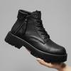 Thick Bottom Mens Black High Top Shoes Genuine Leather Ankle Boots for Men High Quality Side Zipper Motorcycle Botas Basic Boots