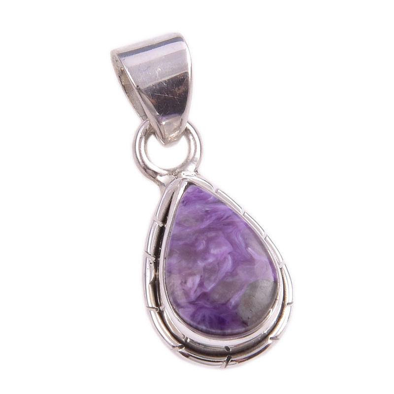 Подвеска из натурального драгоценного камня чароит, ручная работа, из стерлингового серебра 925 пробы, 1,25 дюйма, E0U41