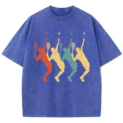 Футболка с четырьмя разноцветными тенями теннисистов, мужская футболка Vigor Comfort, хлопковая футболка с круглым вырезом, топы Normcore