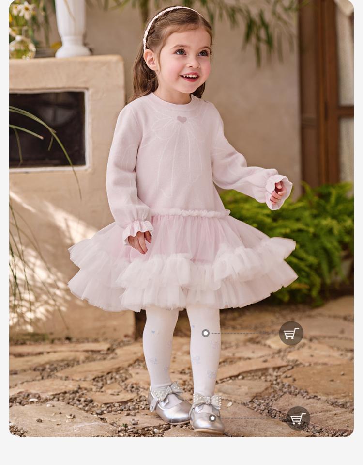 David Bella Children's Sweater Dress Spring Dress New Girl Baby Long Sleeve Knitted Mesh Skirt