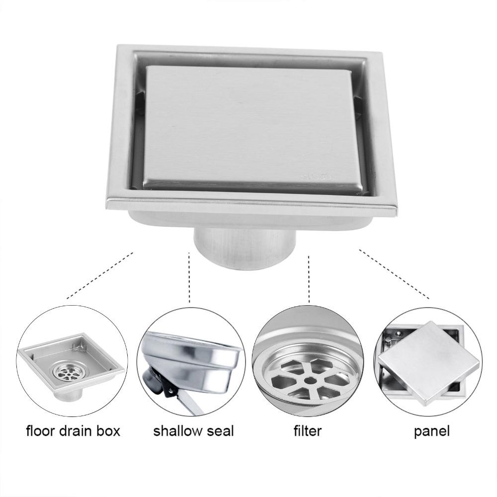 Square Shape Shower Drain 304 Stainless Steel Waste Gate Durable Bathroom Drain Bathroom