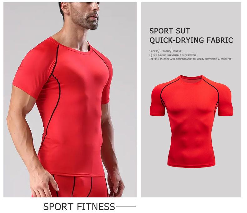 Мужская быстросохнущая эластичная спортивная футболка - Дышащая ледяной шелк, с коротким рукавом, для фитнеса