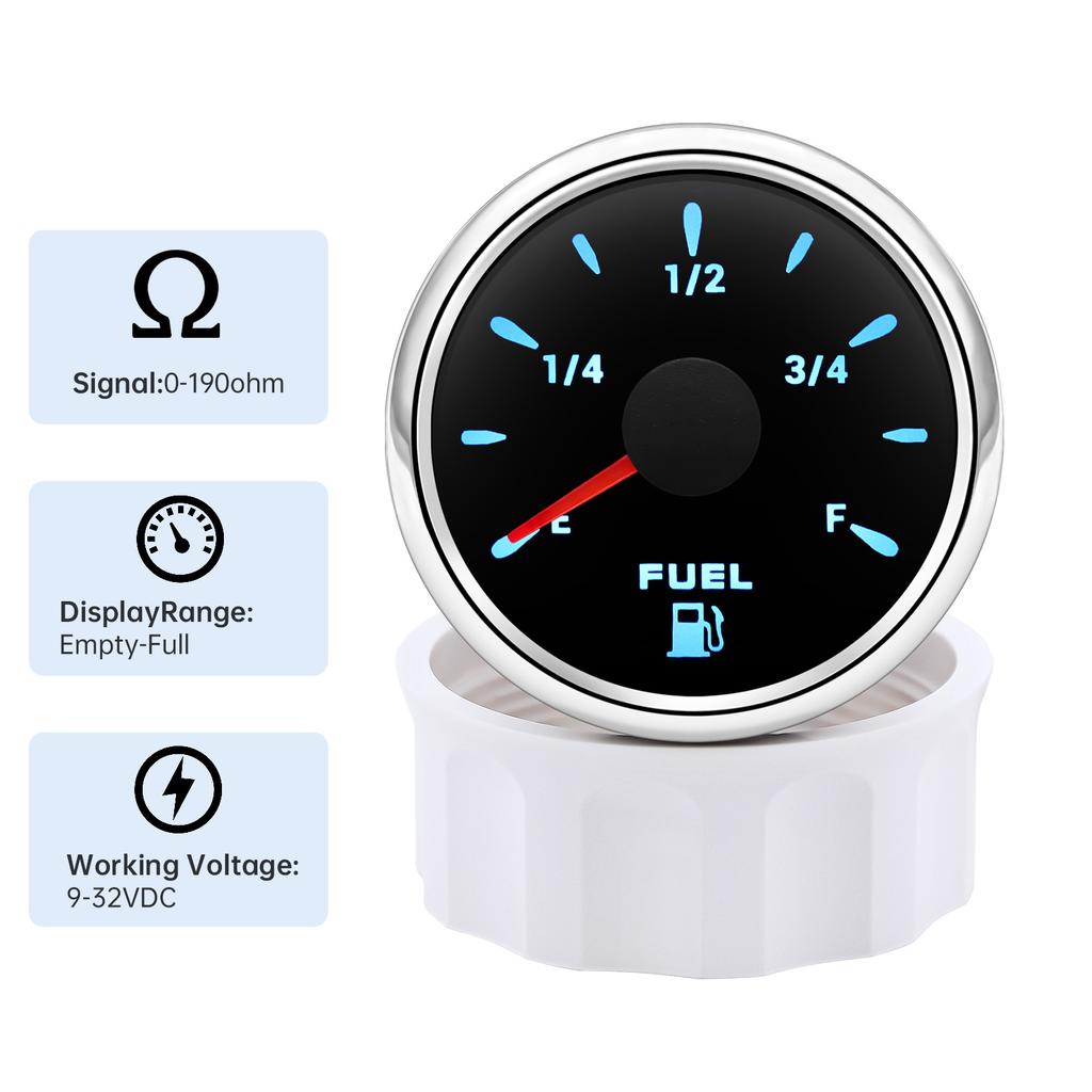 7-color Backlight 12V 24V Universal Waterproof 52mm Fuel Level Gauge 0-190ohm 240-33ohm Fuel Level Meter For Marine Boat Car