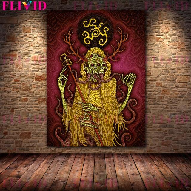 Плакаты и печатные изображения великих колдовских демонов старого поколения интегрируются в народное настенное искусство