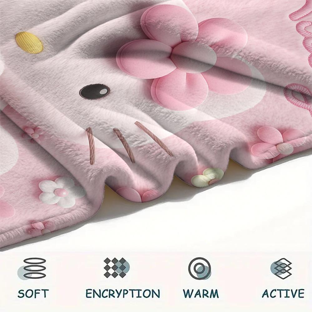1 шт. Розовое фланелевое одеяло Hello Kitty с принтом, Высококачественное, Для всех сезонов, Декор для дома, Тепло и комфорт, Идеально для рождественских подарков