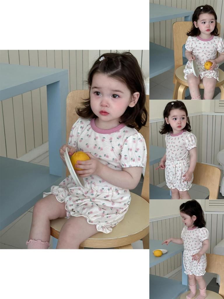 Милый летний пижамный комплект для девочек в корейском стиле, легкий комплект с шортами с цветочным принтом