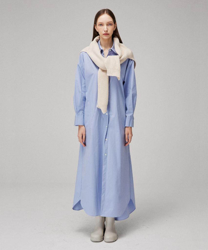 Meuameu Basic Long Shirt Dress Label Knit Shoulder Shawl Set-Up