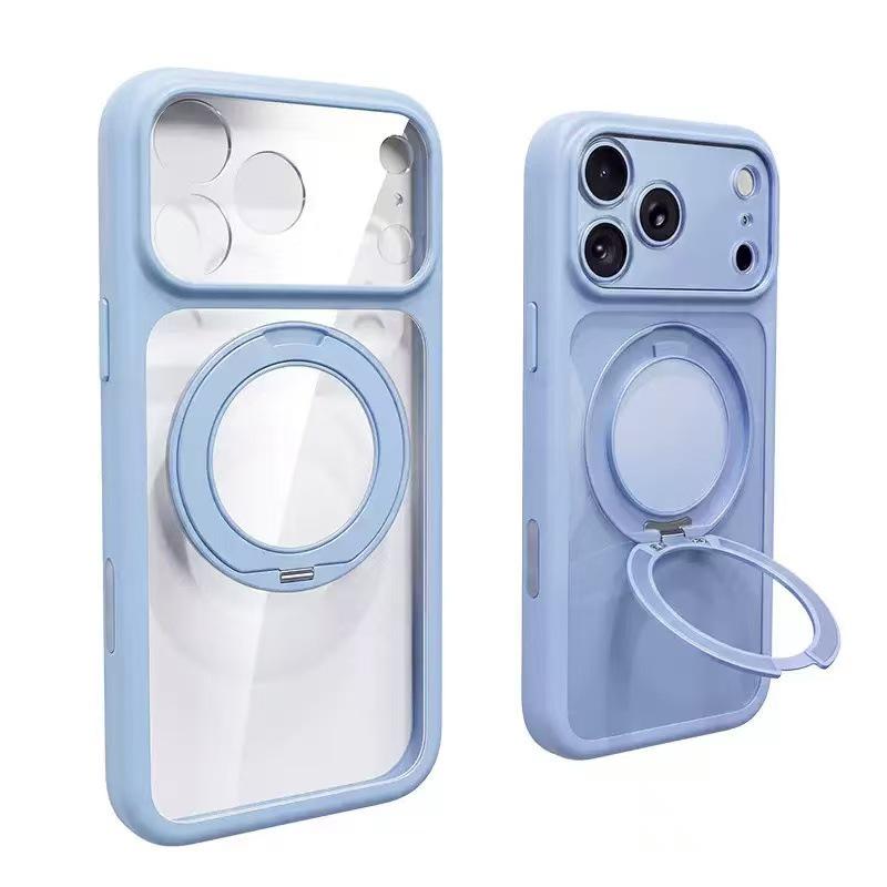 Прозрачный магнитный чехол-подставка 360° для iPhone 17 Pro Max с защитой всех объективов