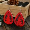 European & American Red Plaid Teardrop Leather Earrings with Christmas Tree Cutout and Vintage Sequin Pendant
