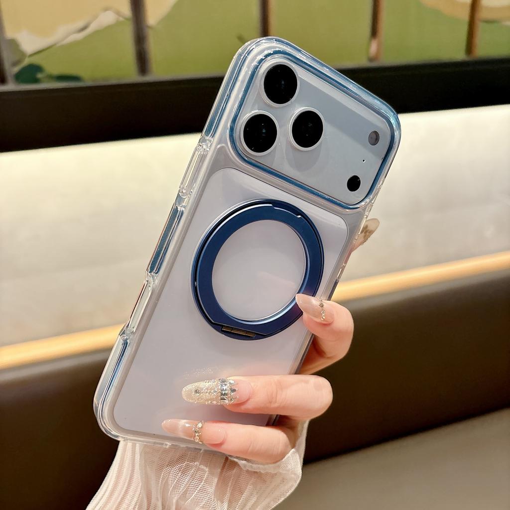 Подходит для IPhone17pro Ледяной Кристалл Магнитный Чехол для Мобильного Телефона 360 Вращающаяся Подставка Apple 16 Двухцветный Прозрачный Защитный от Падений Чехол