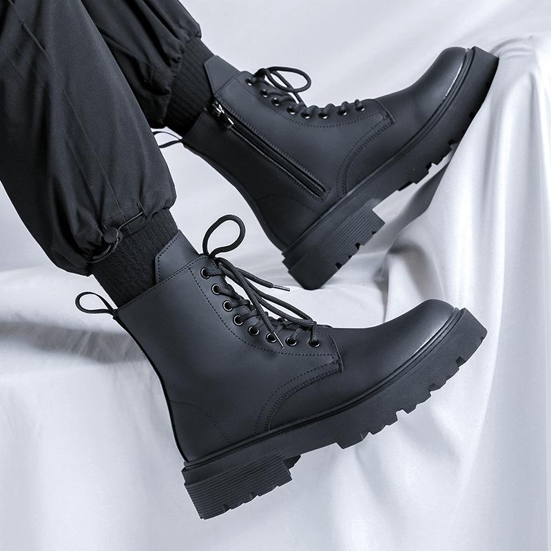 British Style Men Fashion High Motorcycle Boots Black Trend Original Leather Shoes Cowboy Autumn Winter Boot Cool Platform Botas