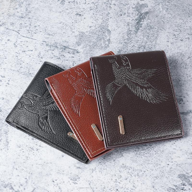 Short men's wallet thin   high-value eagle pattern student youth soft leather coin purse card package