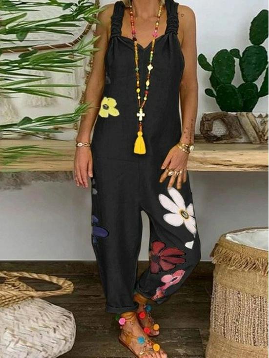 Свободный повседневный льняной комбинезон большого размера (2021)