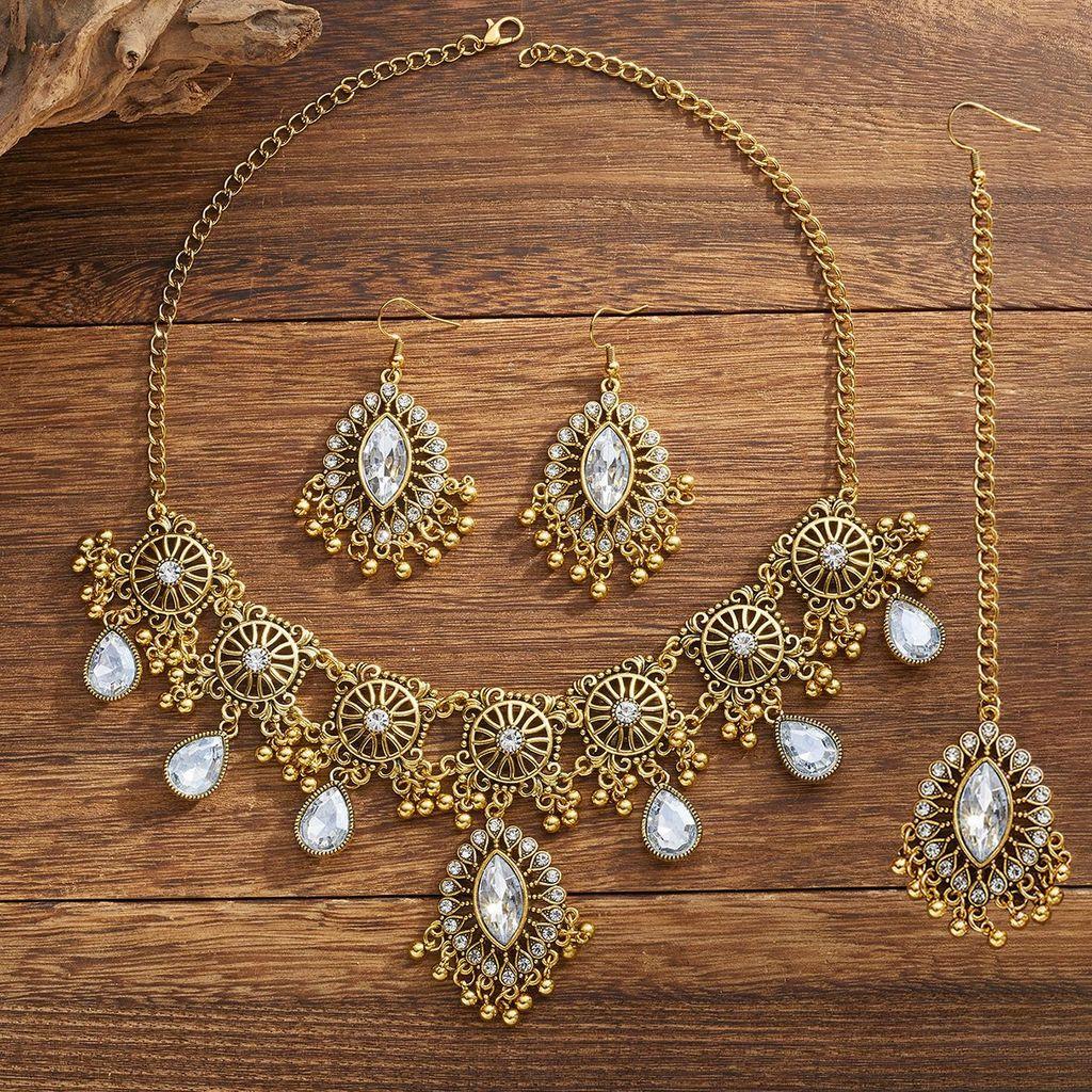 Middle East Ethnic Style Necklace And Earring Set With Water Dazzle Drop For Women