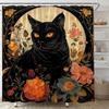 Черная кошка Шторка для душа Бохо Цветочная Винтажная Цветочная Ретро Эстетика Мистическая Колдовская Луна Абстрактная Набор для ванной комнаты с крючками