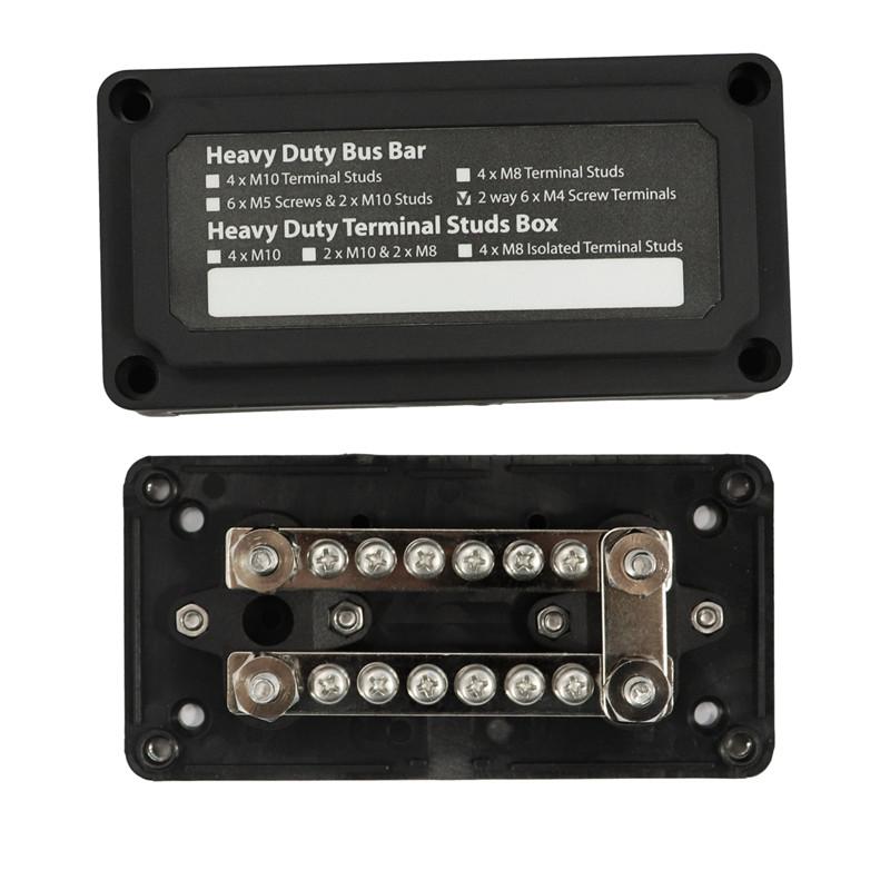 Heavy-Duty Modular Design Dual Bus Bars with Connecting Link 4xM6 Terminal Asparagus Vehicle Truck RV Cable Organizer Box