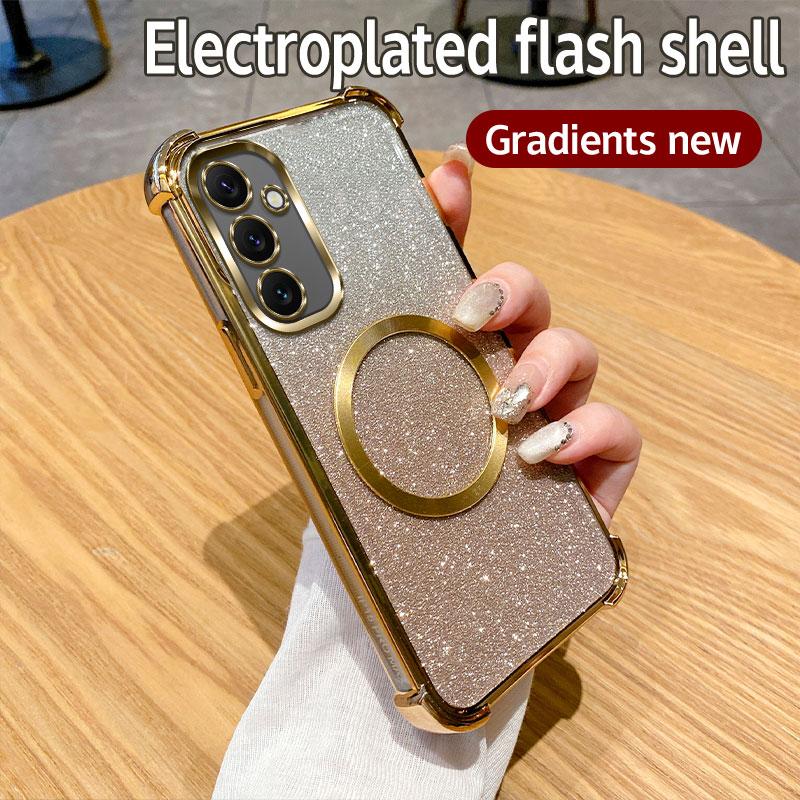 Plating Shockproof Clear Magnetic Ring Phone Case For Samsung Galaxy A06 A16 A05 A15 A25 A35 A55 A54 S20 S21 S22 S23 S24 NOTE20 Glitter Soft Cover