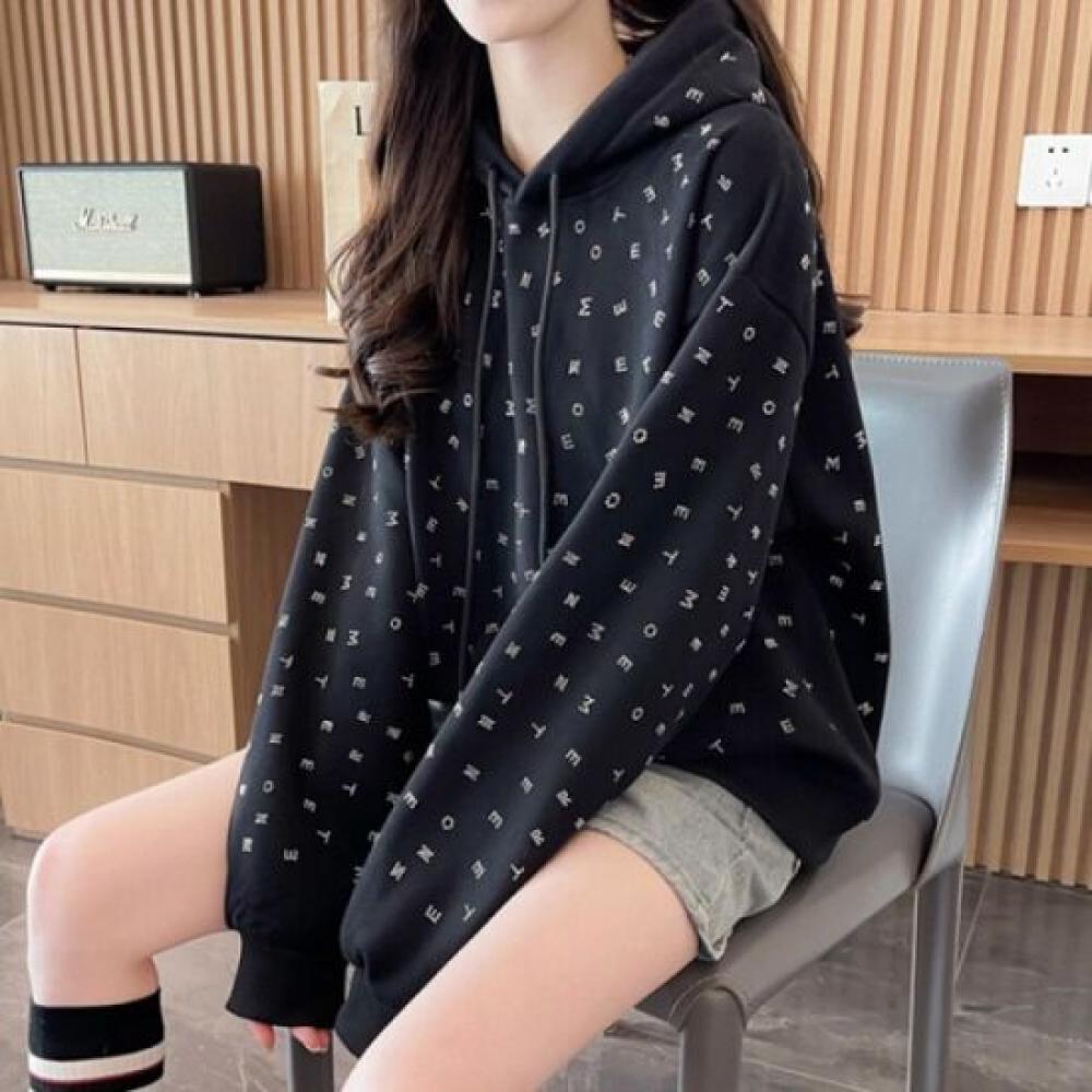 Navava Nt3096 Bead Lettering Fleece Long Sleeve Hoodie