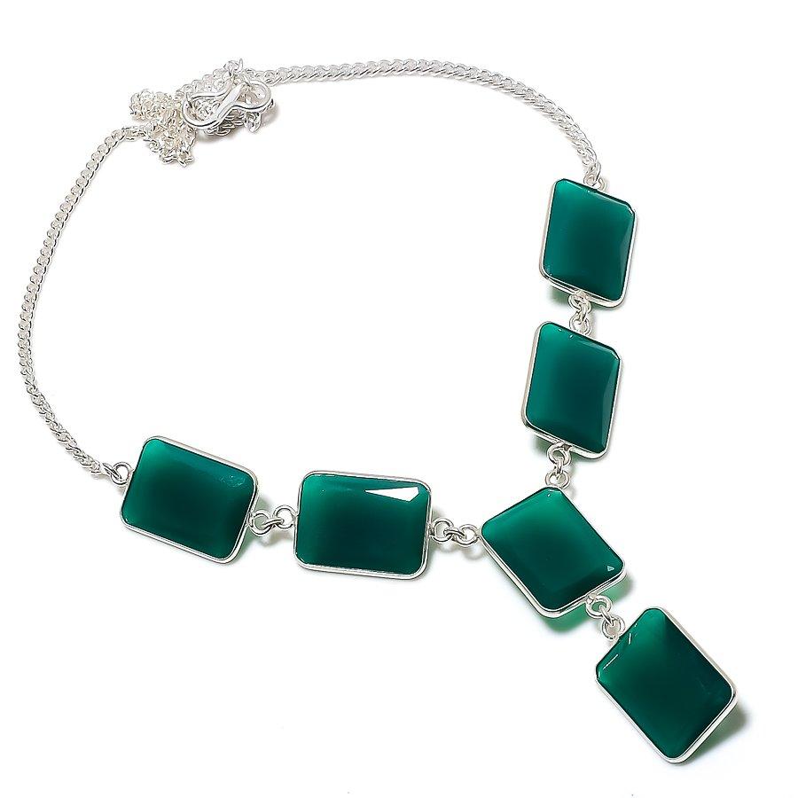 Натуральный зеленый оникс, ювелирное ожерелье из стерлингового серебра 925 пробы, 18 дюймов, N1u38