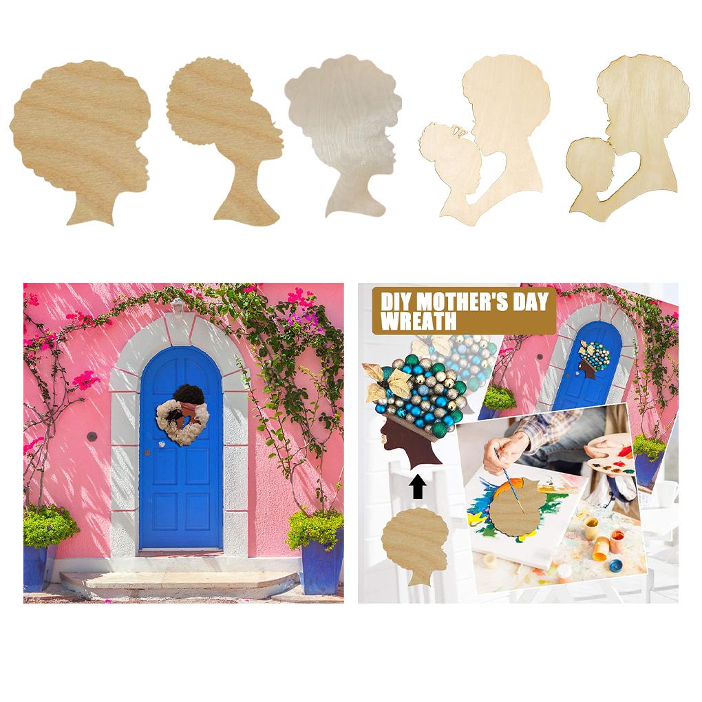 Head Silhouette Mother's Day Wooden Wreath Template DIY Craft Home Decoration Board