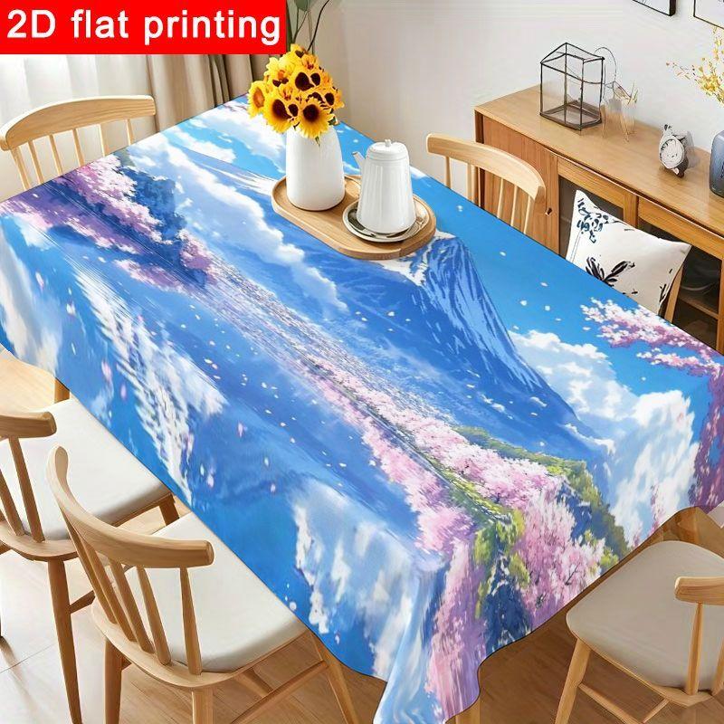 1pc Cherry Blossom Tablecloth - Vibrant Pink Polyester Table Cover for Serene Japanese-Themed Party Decorations, Reusable And Easy to Clean, Perfect f
