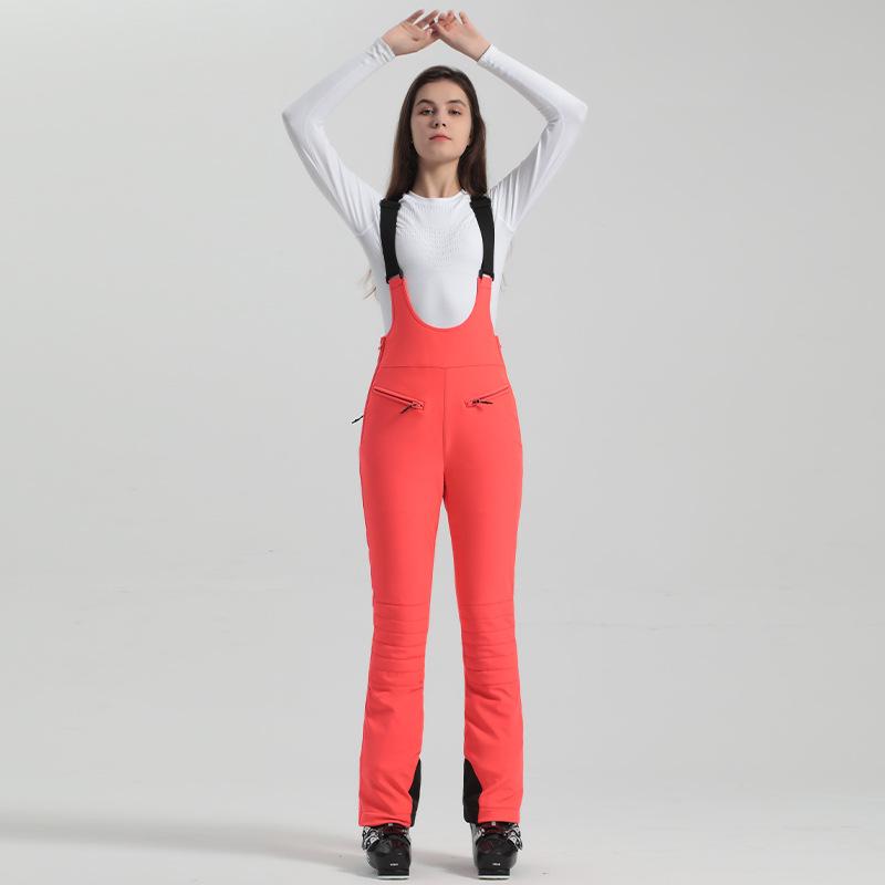2024 Gsou Snow Winter Ski Pant Women Snowboard Strap Trouser High Waist Elastic Windproof Waterproof Thicken Thermal for Outdoor