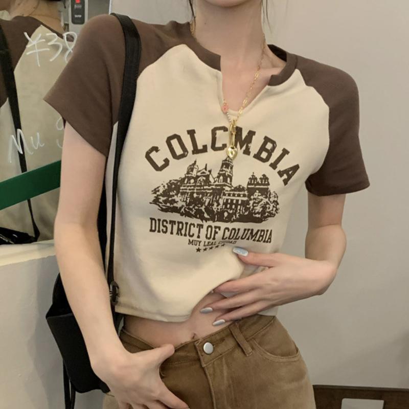 GMXIA Футболка Spice Girls с коротким рукавом и V-образным вырезом, женская летняя, сладкая и пряная, в стиле ретро, короткие студенческие топы