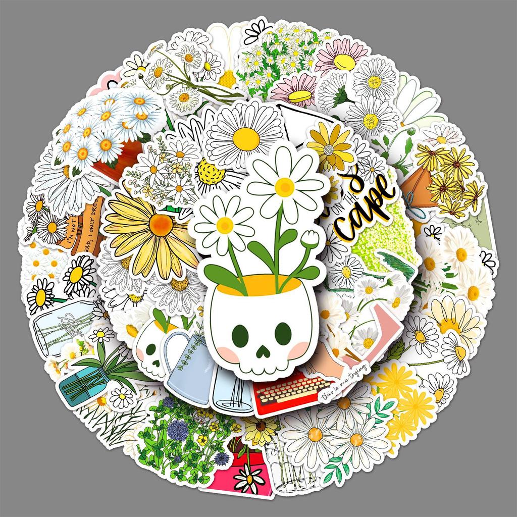 50 Pictures of Little Daisy Doodle Personality Cartoon Small Fresh Flowers Creative DIY Mobile Suitcase Stickers