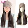 Шапка-бини WTB с париками для женщин, 15 дюймов, длинные прямые волосы, синтетический парик, теплая мягкая вязаная осенне-зимняя шапка