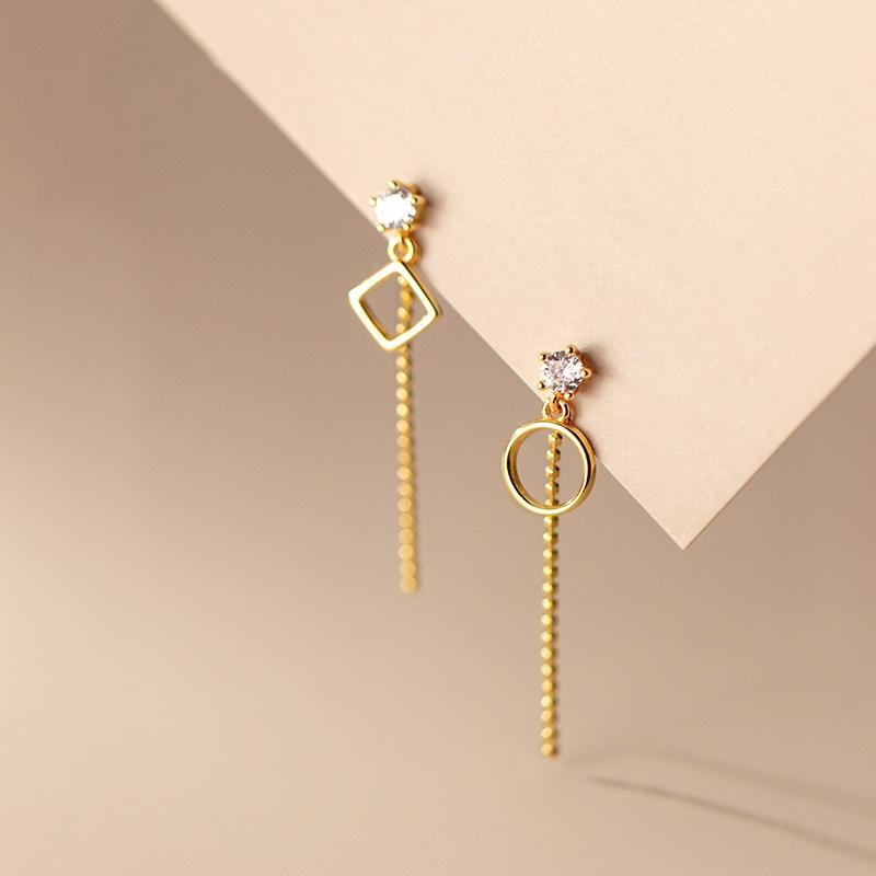 Fashion Jewelry 925 Sterling Silver Geometric Asymmetric Stud Earrings for Women Long Chain Tassel Earring Piercing Jewelry