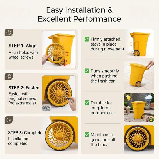 Trash Can Rim Cover, Modern Decorative Wheel Rim Cover, Spider-Spoke Style Wheel Rim Accessory for Standard Residential Garbage Bin
