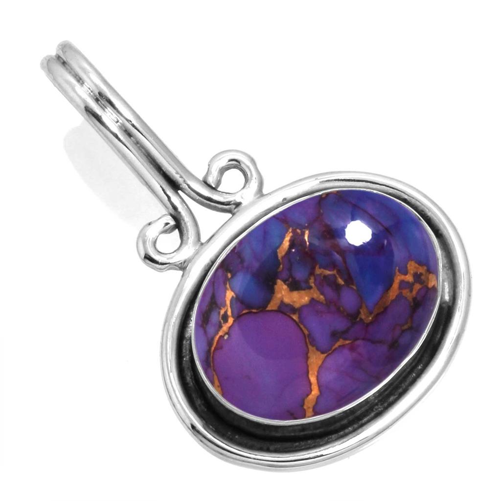 925 Sterling Silver Pendant Women Gemstone Handmade Jewelry Anniversary Gift Blue Green Purple Copper Turquoise Pearl Lapis Mother Of Pearl Boho