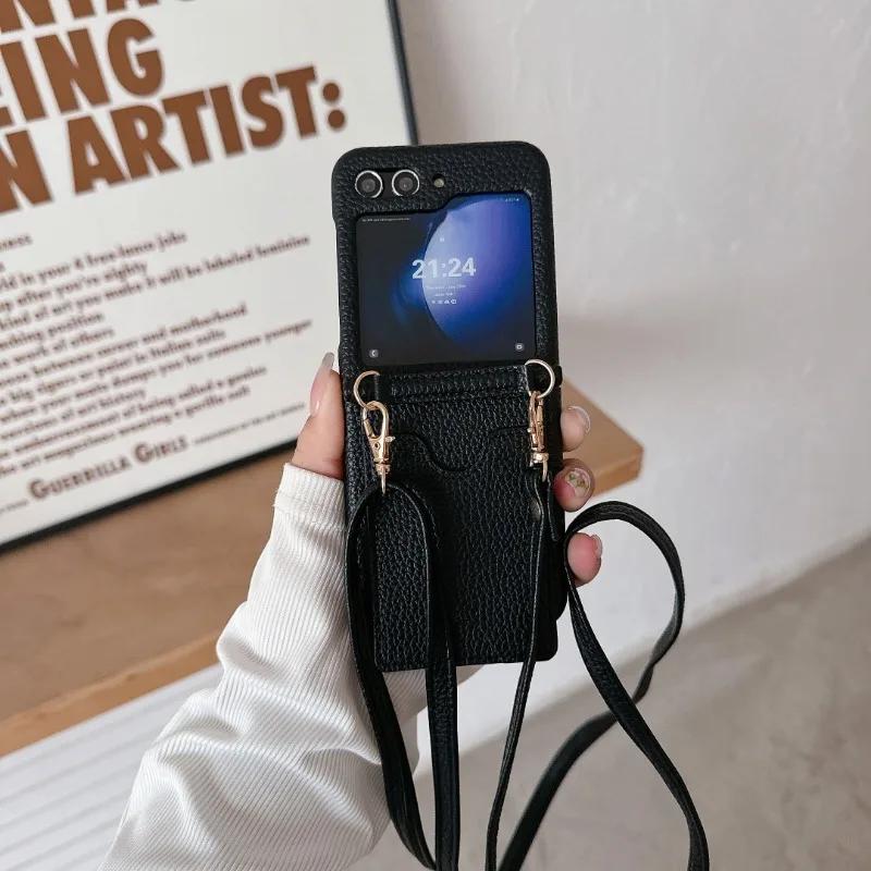 Crossbody Wallet with Card Holder Phone Case for Samsung Galaxy Z Flip 6 5 4 3 Flip6 Flip5 Flip4 Flip3 Leather Protective Cover