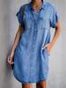 Европейское и американское приталенное джинсовое платье-рубашка с коротким рукавом и лацканами для женщин