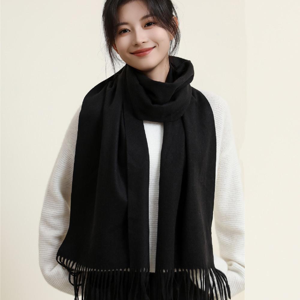Women's Winter Japanese & Korean Solid Color Shawl - Premium Imitation Cashmere, Custom Logo, Long Autumn/Winter Scarf