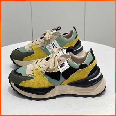 Подлинная популярная кожаная сетчатая обувь Daddy Shoes, женская осенняя новая корейская версия, толстая подошва, подходящая по цвету, повседневная спортивная обувь