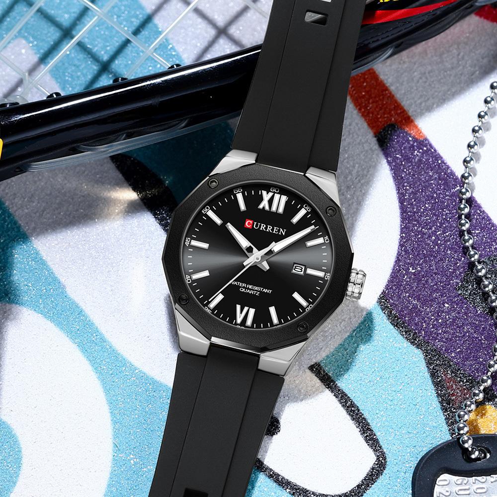 CURREN Часы для мужчин 8465 новый дизайн мода силиконовый ремешок кварцевые часы светящийся календарь водонепроницаемые мужские часы