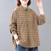 Shirt for Women Summer Oversize Cotton Loose Blouse Casual Long Sleeve Plaid Soft Loose Shirt Top