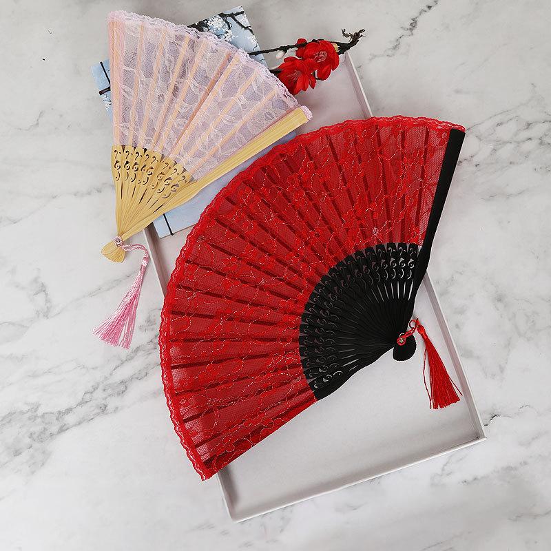 Подарок в китайском стиле для танцевальной вечеринки, шоу, художественное ремесло, орнамент, кружевной складной веер, реквизит для выступлений, деревянные ретро-аксессуары